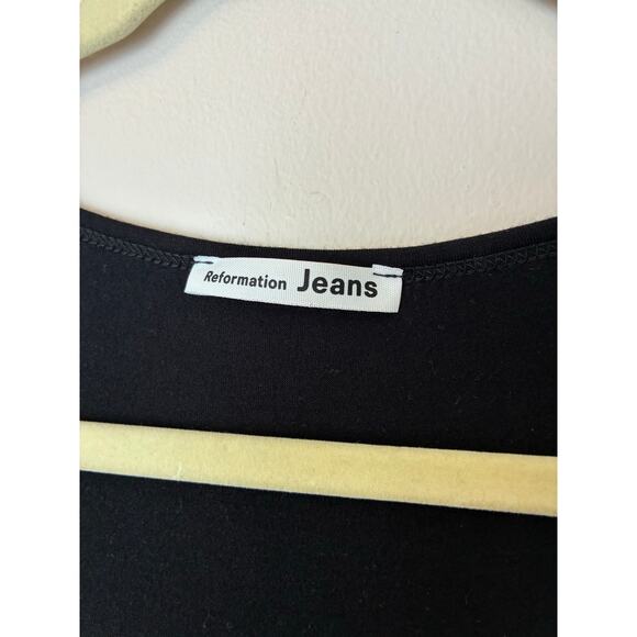 REFORMATION Jeans Lilian Midi Dress Black Jersey Stretch Swing Sz M Black Dress - Picture 6 of 8